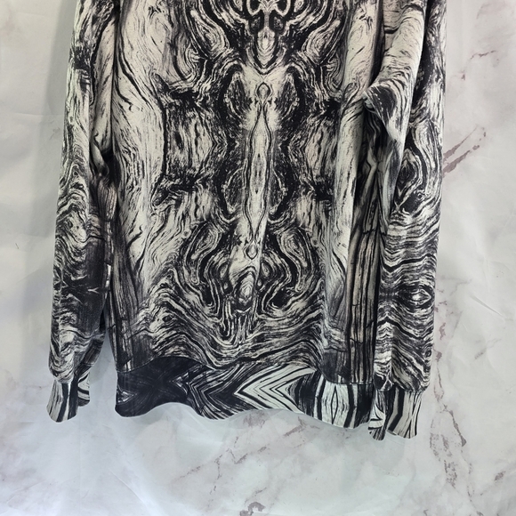 Double Needle Sweatshirt Mens Large Vintage Y2K Black Crew Pullover Abstract - Picture 7 of 12